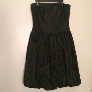 Ann Taylor Black Strapless Silk Jacquard Floral Dress 12